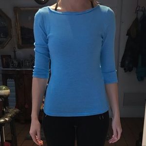 Ann Taylor Blue Striped Boatneck Top